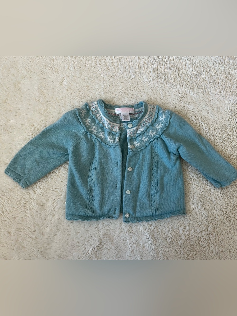 Janie & Jack Blue Knit Baby Cardigan with Patterned Yoke Sz 6-12 Mos